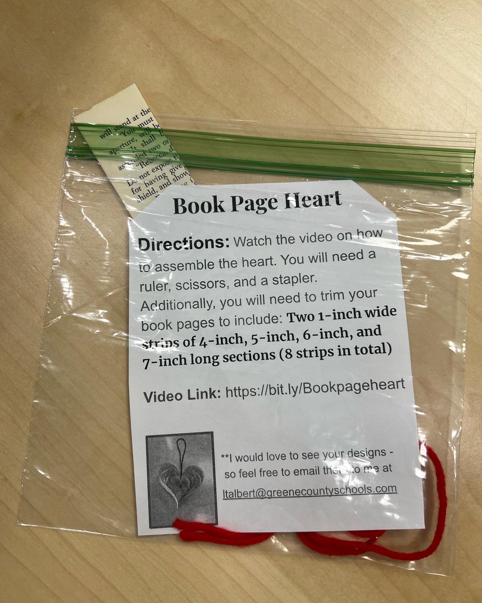 New “Take and Create” kit in the library. Book page hearts ❤️🥰❤️Be sure to stop by and pick up a kit. #librarylife #takeandmake #librarycrafts #highschoollibrary #library