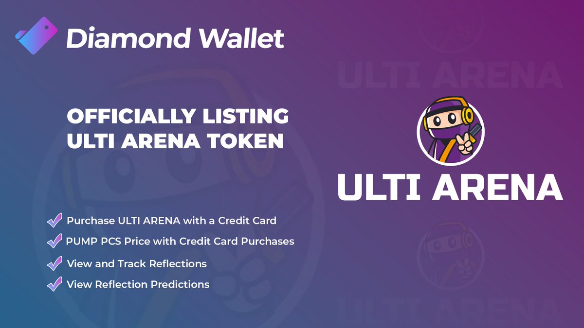 DiamondWalletio's tweet photo. #DiamondWallet is proud to announce our official listing of @UltiArena  in our upcoming wallet. 🔥

Stay tuned for announcements, the token will be listed on our website for credit card purchases! 🚀

More listing announcements incoming! 🥳 https://t.co/MdldbmROEO