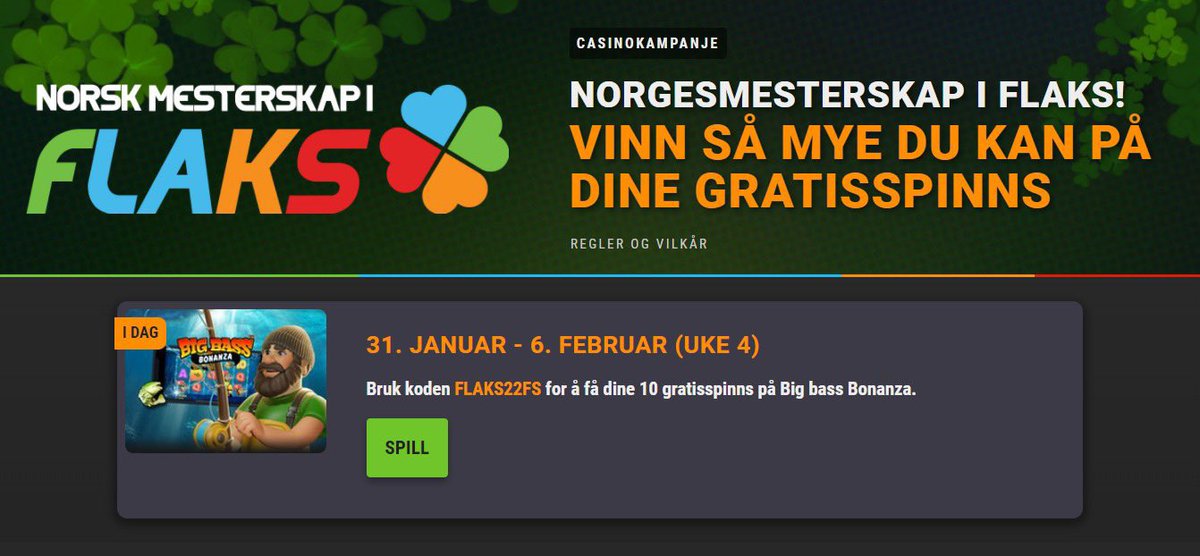 NM i Flaks 🍀

✅ 10 freespins uten innskudd
✅ Bruk koden FLAKS22FS

Om du vinner mest på dine freespins får du 5000kr rett i fôret og en plass i finalen med 20% sjanse for 250.000kr 💸🎉🥳

Delta her: coolbet.com/no/nm-i-flaks22