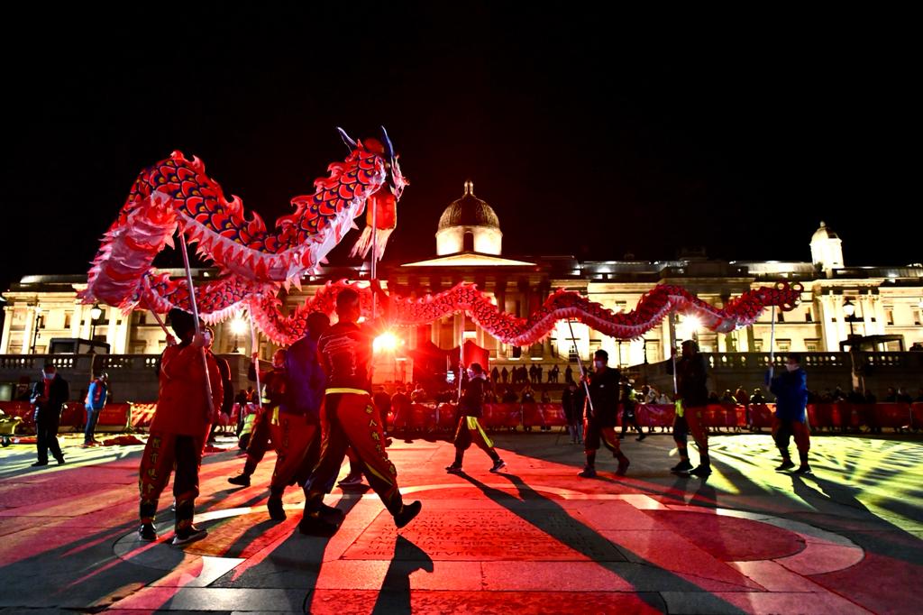 MayorofLondon's tweet photo. Fantastic to see Trafalgar Square lit up to mark the beginning of Lunar New Year tomorrow.
 
Wishing everyone celebrating a very happy year of the Tiger! #LunarNewYear https://t.co/G0aXlRNYpf