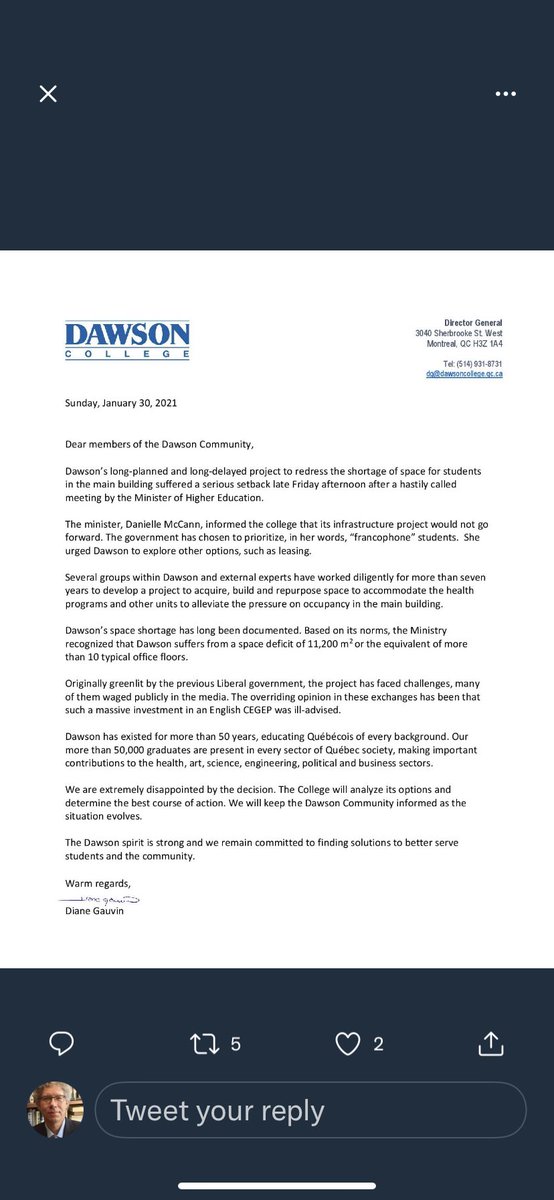 lorngdortxyz's tweet photo. We are all Quebecers. Very disappointing. #polqc #ÉducationQc #dawsoncollege https://t.co/j87ZMxOLT3