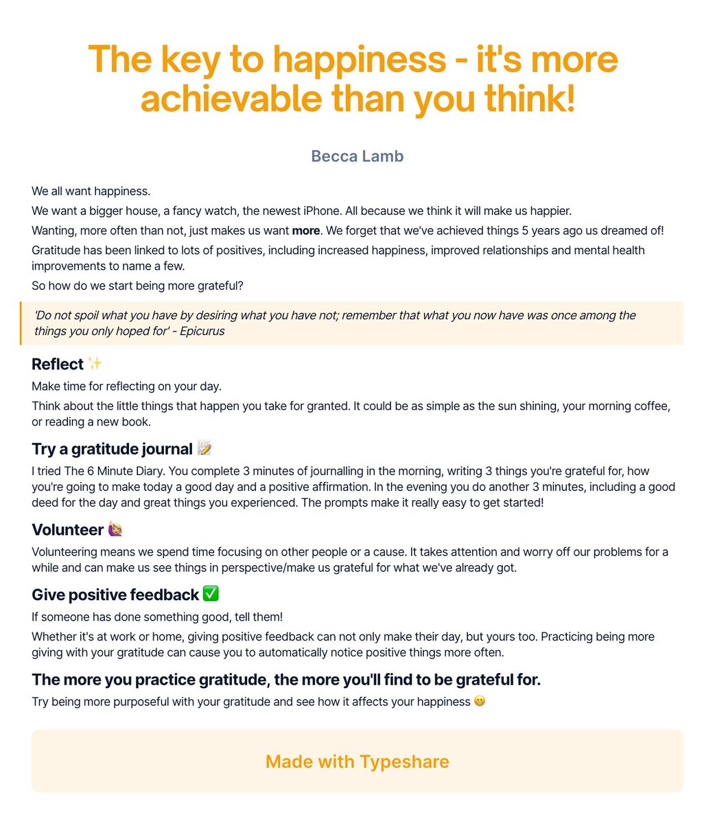 Becca_Lamb's tweet photo. Most people want to be happier. It's sometimes a riddle as to how to get there though.

Gratitude and happiness are closely linked. 

Read on for how it can make us happier 😊

#ship30for30 #gratitude https://t.co/1ZEdf6C1FV