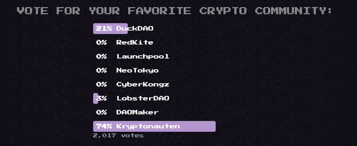 Last chance to vote for your crypto community at cryptococks.xyz!

We will start our pre-sale tomorrow 02/01 at 19:00 UTC + 0.

Vote for your community to get a spot!