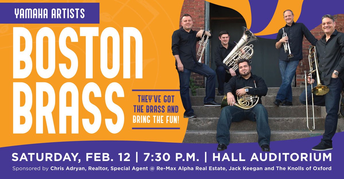 Jacqueline Rioja Velarde (@jacquerioja) on Twitter photo <a href="/MiamiPAS/">PerformingArtsSeries</a> Boston BRASS. Not to be missed - They've got the Brass and Bring the Fun! Saturday, Feb. 12, 7:30 p.m., Hall Auditorium Get your tickets: ev13.evenue.net/cgi-bin/ncomme…
<a href="/EnjoyOxfordOH/">Enjoy Oxford</a> @lorenamoramowry @MiamiOHGlobal <a href="/MiamiPAS/">PerformingArtsSeries</a> Boston BRASS. Not to be missed - They've got the Brass and Bring the Fun! Saturday, Feb. 12, 7:30 p.m., Hall Auditorium Get your tickets: ev13.evenue.net/cgi-bin/ncomme…
<a href="/EnjoyOxfordOH/">Enjoy Oxford</a> @lorenamoramowry @MiamiOHGlobal