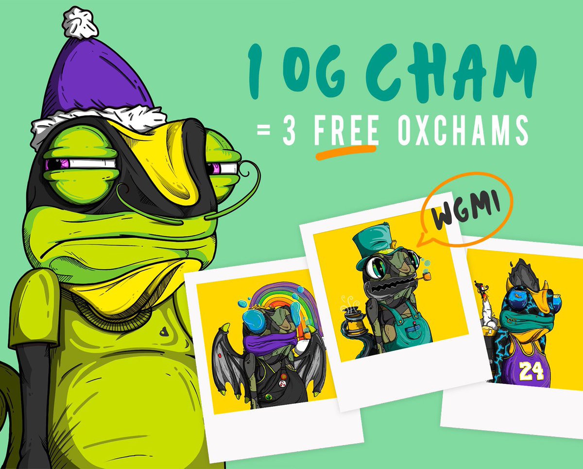 If you own 1 x OG chameleon: opensea.io/collection/cha… you can now mint 3 x 0xChams for free right here: 0xchams.chameleoncollective.io #mintingnow #minting