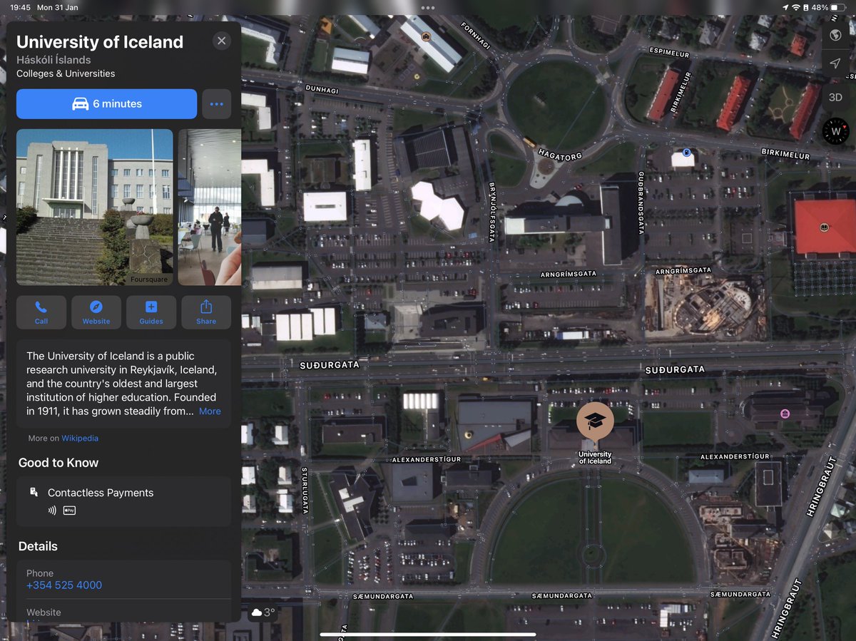Skemmtilegt að skoða hin ýmsu háskólasvæði á Norðurlöndunum á maps og bera saman við Háskóla Íslands. Spottið eina villu