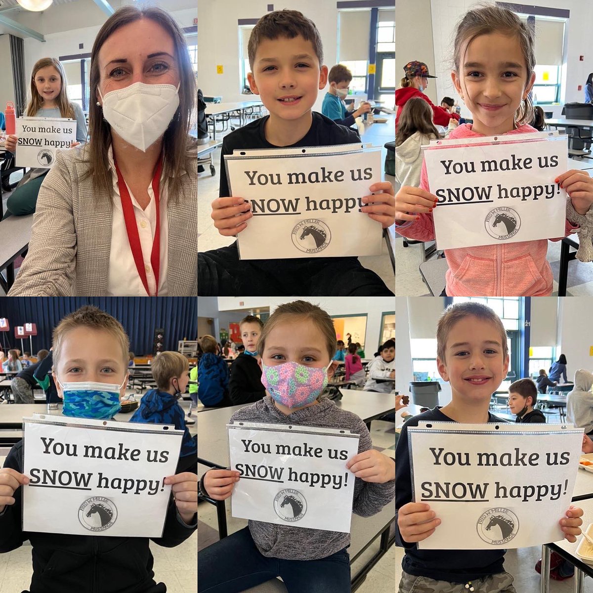HenryWarrenAP's tweet photo. ❄️After all of the snow we got over this past weekend, we wanted to remind our Miller community that you make us “SNOW” (so) happy!⛄️ #PositiveSignMonday #MillerMustangsHPS ❤️🤍🖤 https://t.co/fBb9i8n7vv