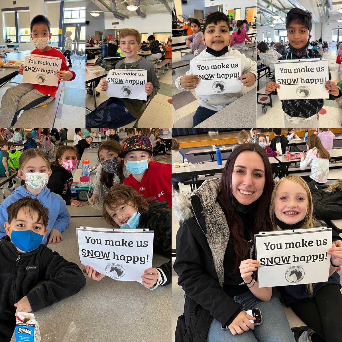 HenryWarrenAP's tweet photo. ❄️After all of the snow we got over this past weekend, we wanted to remind our Miller community that you make us “SNOW” (so) happy!⛄️ #PositiveSignMonday #MillerMustangsHPS ❤️🤍🖤 https://t.co/fBb9i8n7vv