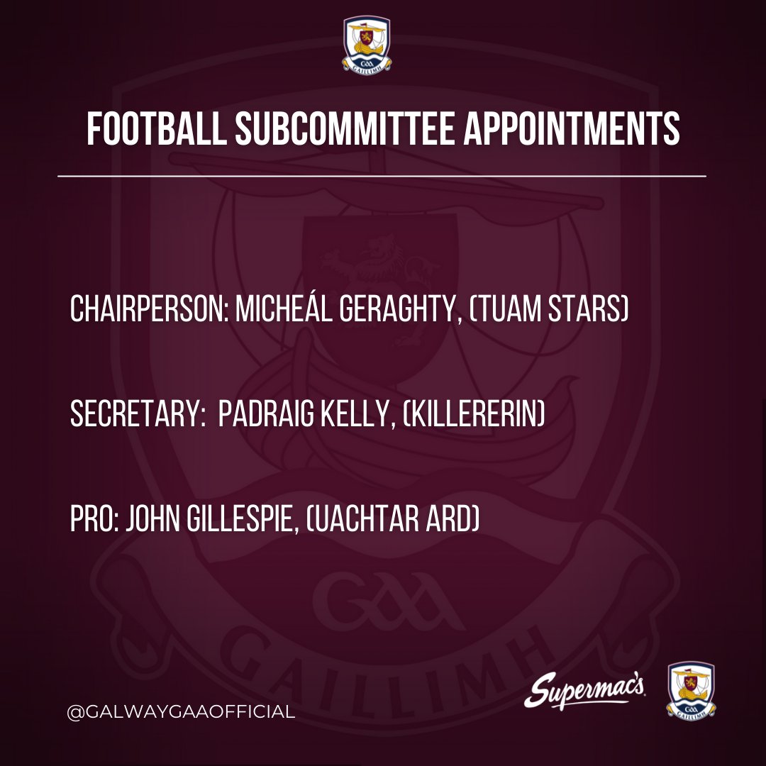Galway GAA are pleased to announce the appointment of the Hurling and Football Committee officers for 2022.

Thanks to outgoing officers John Fahey, Kevin Clancy, Mary Judge for their excellent service to Galway GAA.

Welcome the newly appointed officers!