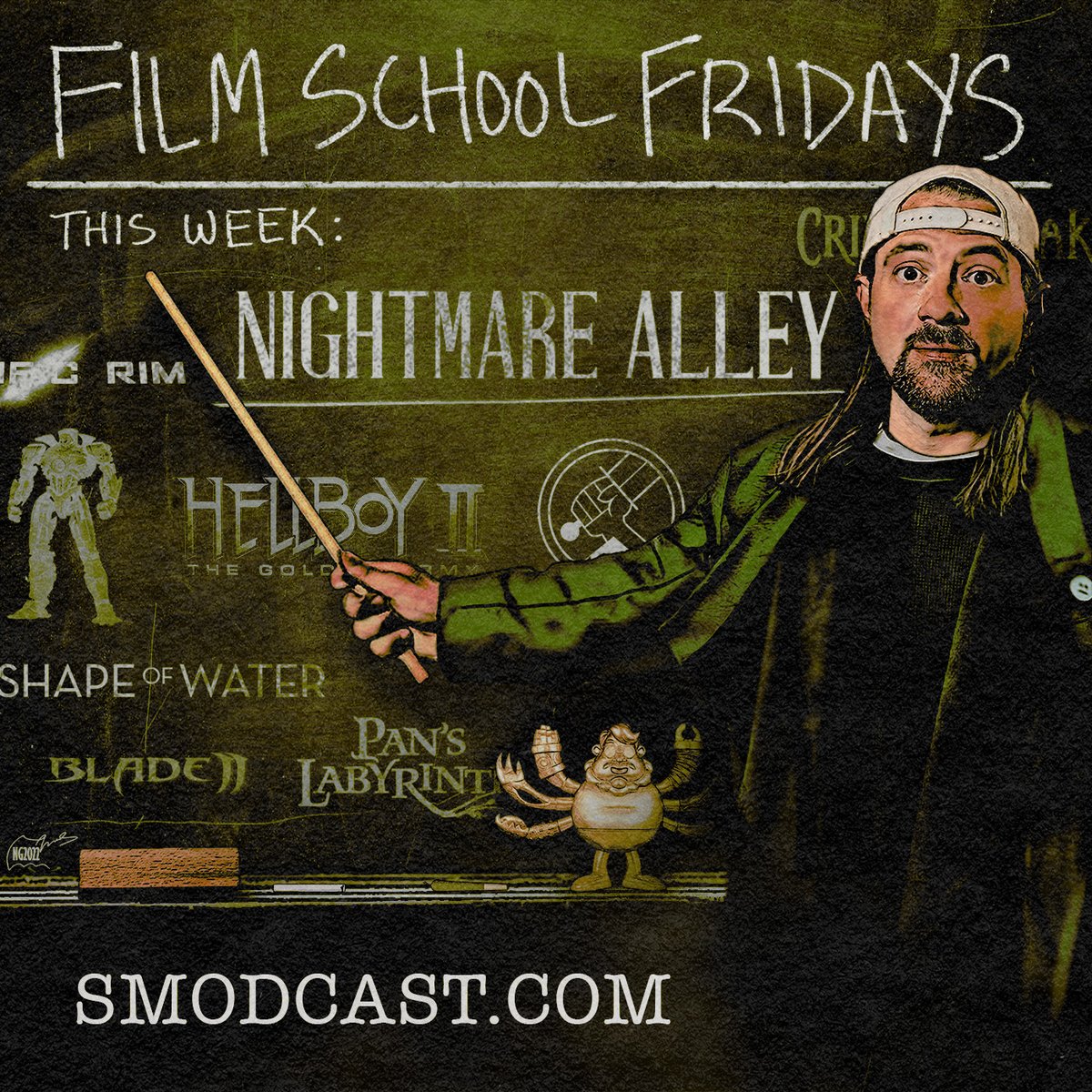 Chogrin's tweet photo. Ending the first month 2022 with a bang! Had the amazing opportunity to chat with one of my heroes, @ThatKevinSmith, about another one of my heroes, @RealGDT, and his film @Nightmare_Alley. Listen here:    https://t.co/e3O28azwPQ #NightmareAlley #FilmSchoolFridays #WilliamGresham https://t.co/90puOJ0WMp