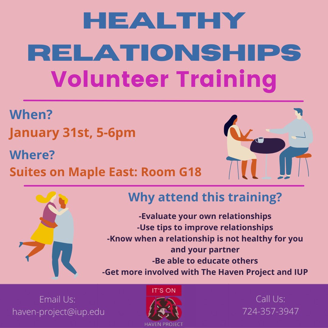 Green Dot (@iupgreendot) on Twitter photo Looking for volunteer opportunities? Come to the Healthy Relationships Volunteer Training tonight to learn more about relationships and opportunities for involvement with Haven Project. <a href="/IUPHaven/">IUP Haven Project</a> Looking for volunteer opportunities? Come to the Healthy Relationships Volunteer Training tonight to learn more about relationships and opportunities for involvement with Haven Project. <a href="/IUPHaven/">IUP Haven Project</a>