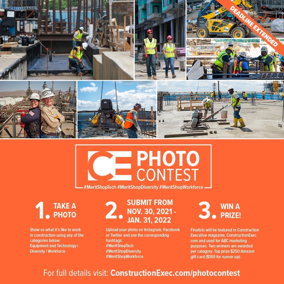 ConstructionMag's tweet photo. CE's 2021 Photo Contest ends TONIGHT at 11:59pm! Get in your entry and let your company shine!

#meritshoptech #meritshopworkforce #meritshopdiversity #cephotocontest
#cephotocontech 

https://t.co/PjUfs9SSJi https://t.co/jHIuVclXuE