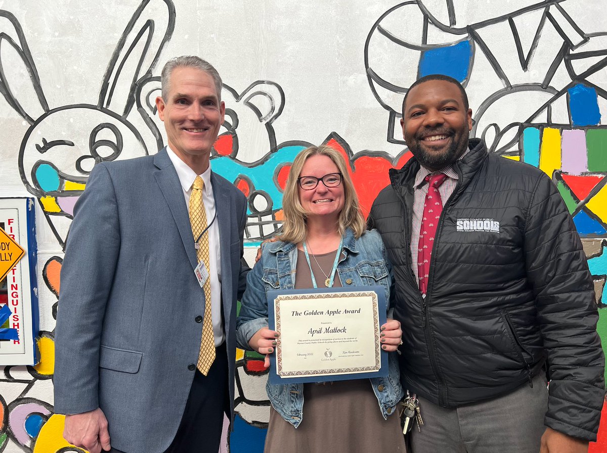 Congratulations to Bristow Elementary's April Matlock for winning a Golden Apple Award!  She'll be honored at the February Board of Education meeting! #wcpsleads #BigDistrictBigOpportunities