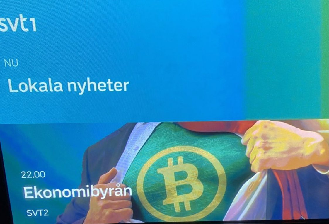 BitcoinArchive's tweet photo. #Bitcoin on government owned tv channel in Sweden! 🙌 https://t.co/CdeM6sMkH0