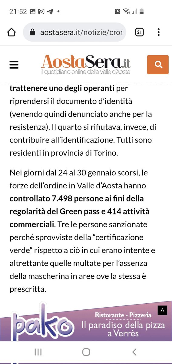 DarioFrassy's tweet photo. ... 7.498 controlli #GreenPass da parte delle forze dell'ordine in Valle d'#Aosta in una settimana (1.071 al giorno); sarebbe più utile per la sicurezza pubblica sapere nel medesimo periodo quanti #criminali arrestati! https://t.co/BLFvySJljr