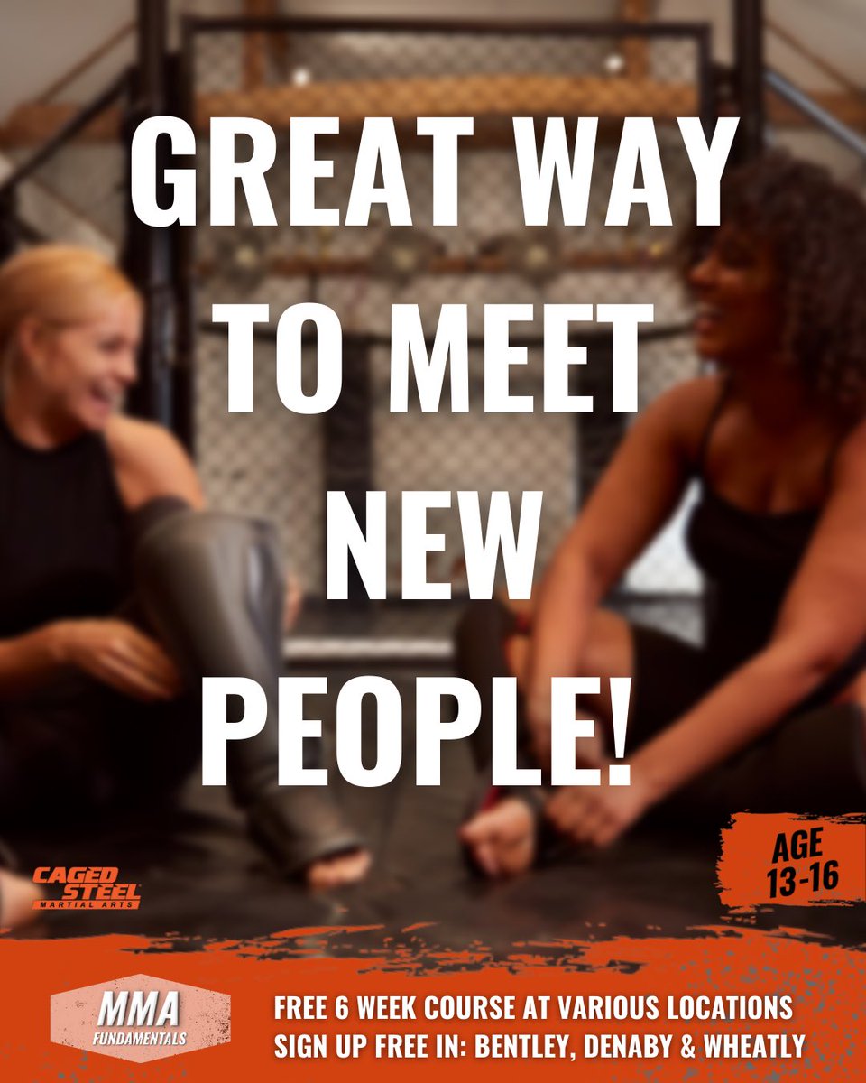 [AGES 13-16yrs] Recommend this free 6 week course! Make friends with likeminded people their age 😁

Give it a go! At your nearest location in #Doncaster.

📍#BENTLEY #WHEATLEY #DENABY

🗓 Starting this February

More info + Sign up here: bit.ly/csma-mma-funda…