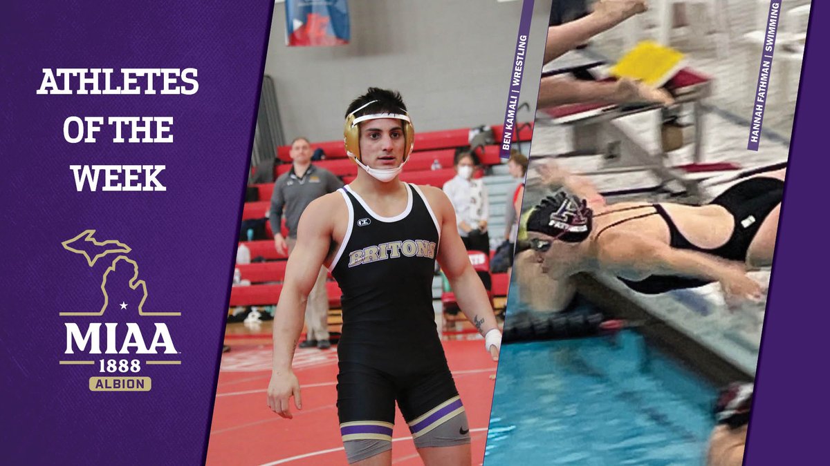 .<a href="/AlbionSwimming/">Albion Swim & Dive</a>'s Fathman, <a href="/AlbionWrestling/">Albion College Wrestling</a>'s Kamali claim Athlete of the Week honors -- RELEASE gobrits.com/news/2022/1/31…