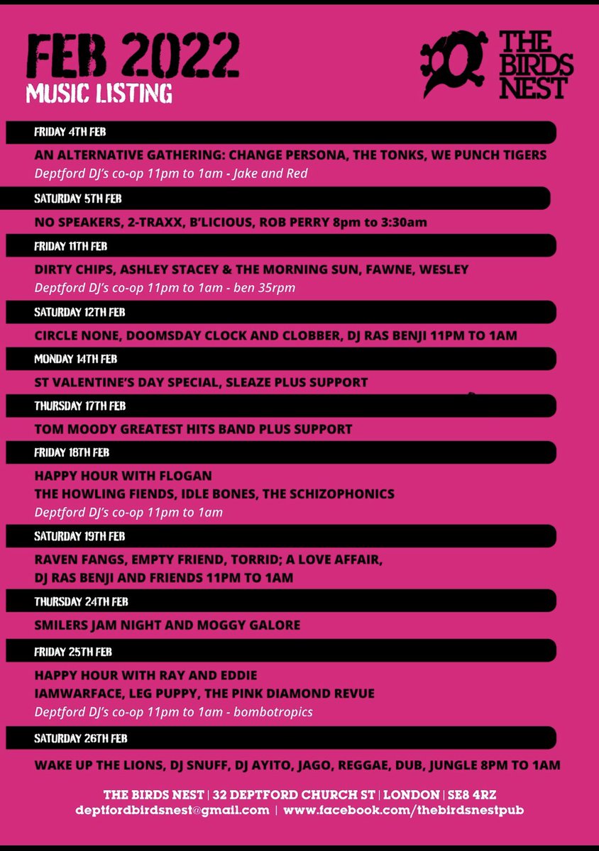 The Birds Nest (@thebirdsnestpub) on Twitter photo February gig listings at The Birds Nest pub #pubgigs #livemusic #lewisham #deptford February gig listings at The Birds Nest pub #pubgigs #livemusic #lewisham #deptford