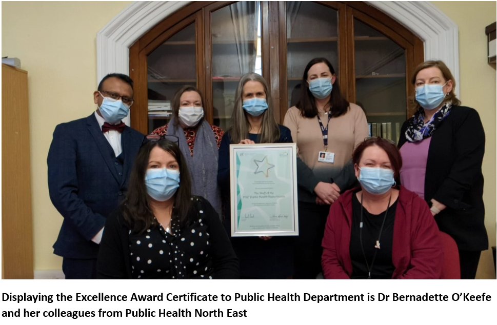 PublicHealthDNE's tweet photo. Staff celebrate the @HSELive Excellence Award recognition, and meet their online colleagues, many for the first time 😍 https://t.co/CumY8RU5er