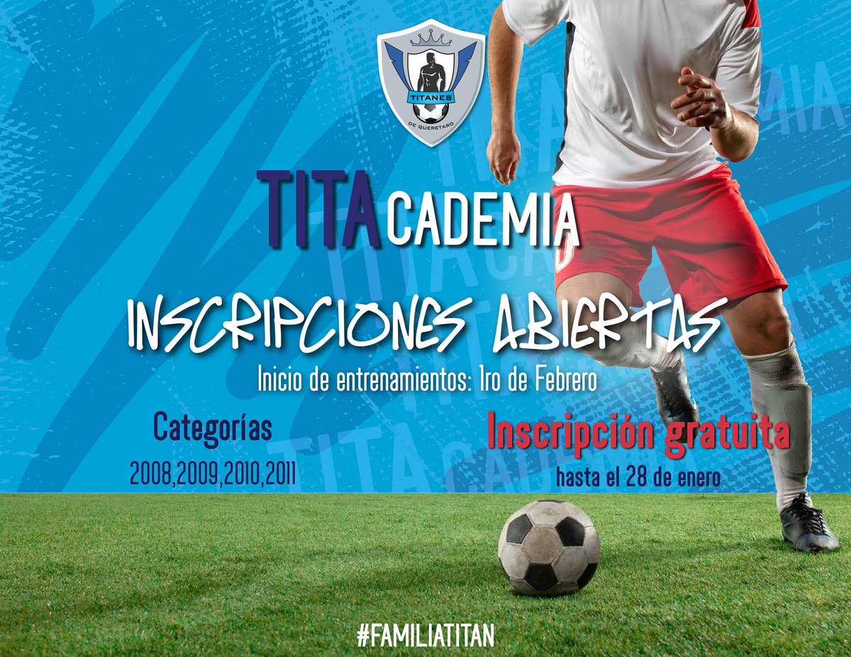 💙 | TITACADEMIA 

Asiste a 2 entrenamientos muestra y forma parte del mejor equipo de la zona. 

🔔INICIAMOS EL 1RO DE FEBRERO 🔔

#familiatitan #JuntosHagamosHistoria #queretaro #sanjosedeiturbide #Futbol #proyeccion #academia #losformadoresdequeretaro