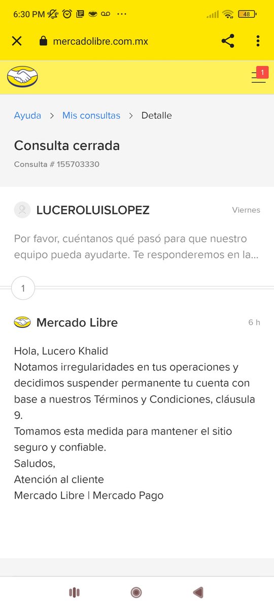 LukhaLk's tweet photo. Vendí por @Mercadolibre , el paquete fue recibido y #mercadolibre bloqueó mi cuenta permanentemente.
Solicité revisar sus términos y condiciones y la devolución de MI DINERO y aquí su respuesta.
¿Me ayudan por favor, @Profeco ?
#ladrones https://t.co/zRHgdOlWMV