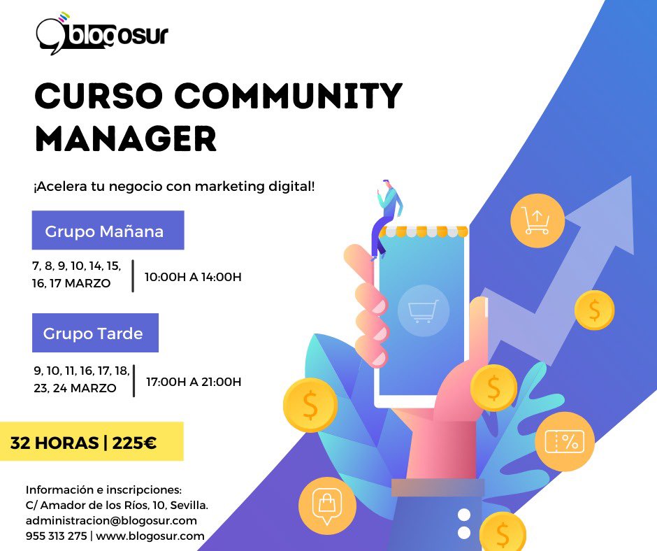 JuanmiPereda's tweet photo. Nuevo Curso de #CommunityManager de @Blogosur. Acelera tu negocio con marketing Digital!! No te quedes sin tu plaza 💪. #CMBLOGOSUR #RRSS #MarketingDigital #Blogosurcomunicacion https://t.co/DHVJTdJIGg
