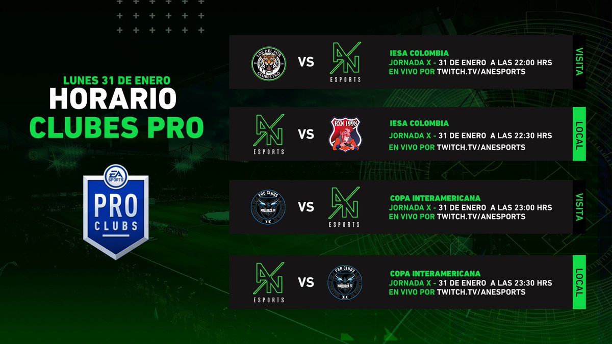 esports_an's tweet photo. ⚽ ¡Despedimos Enero con una noche llena de fútbol virtual #FIFA22!

¿Cuál es el partido que más esperas?

📺 https://t.co/Tf4JAeyfeK
🗓️ Lunes 31 de Enero desde las 10:00 PM

#VamosNacional #ClubesPro #FIFA #ANEsports 🟢⚪️ https://t.co/K6UEQzEixT