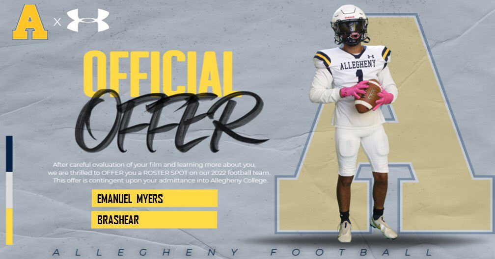 Blessed beyond thankful to receive an offer from Allegheny College I’m glad <a href="/CoachMetkler/">Zach Metkler</a> reached out and is helping me understand the process a little better <a href="/AlleghenyFB/">Allegheny Football</a>