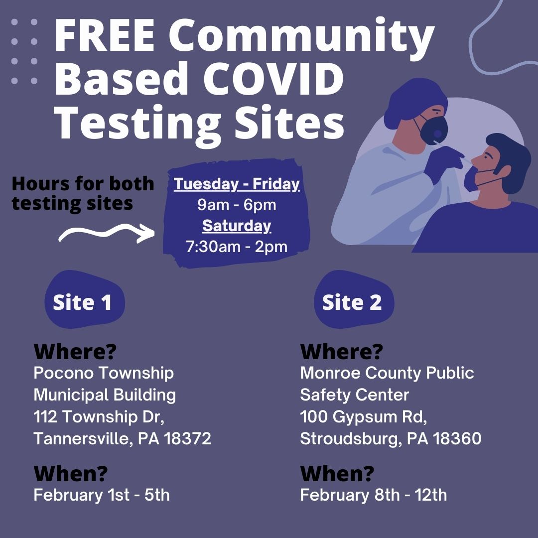 MonroeCountyPA's tweet photo. There will be 2 FREE community based COVID-19 testing sites in Monroe County! Read below for more information 👇
.
.
#COVID19 #covid #monroecounty #covidtestingsites #covidtesting https://t.co/4Oul0MHK9J