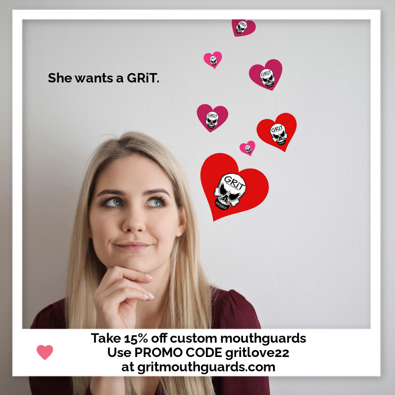 She wants a GRiT for Valentine's Day. Use promo code gritlove22 now through February 14th and save 15% on our adult custom mouthguards. gritmouthguards.com #gritmouthguards #mouthguards #sportsmouthguards #custommouthguards #valentinesday #gritlove22