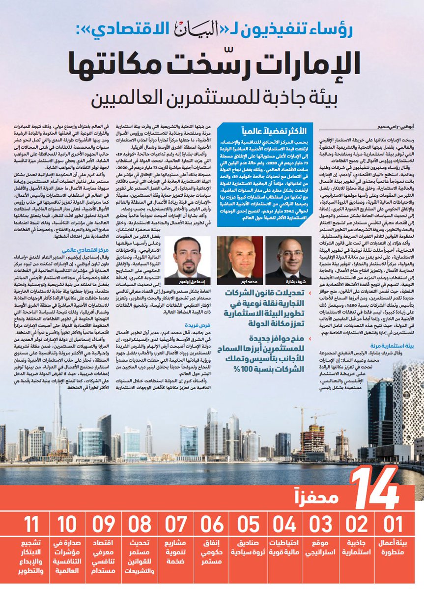 ramysameeh's tweet photo. رؤساء تنفيذيون لـ «#البيان_الاقتصادي»: #الإمارات رسّخت مكانتها بيئة جاذبة للمستثمرين العالميين https://t.co/e37laTdNFQ https://t.co/TaPtr5pxg6