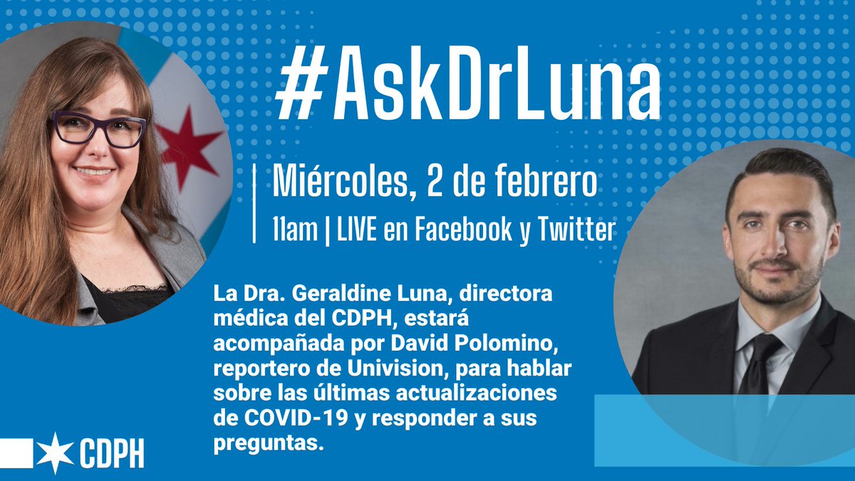 ¡Estaré en vivo hoy a las 11 a.m. para responder a sus preguntas con el invitado especial <a href="/DavidPalominotv/">David Palomino</a> reportero de @UniNoticias!

Sintoniza este segmento en <a href="/ChiPublicHealth/">CDPH | Chicago Department of Public Health</a>.