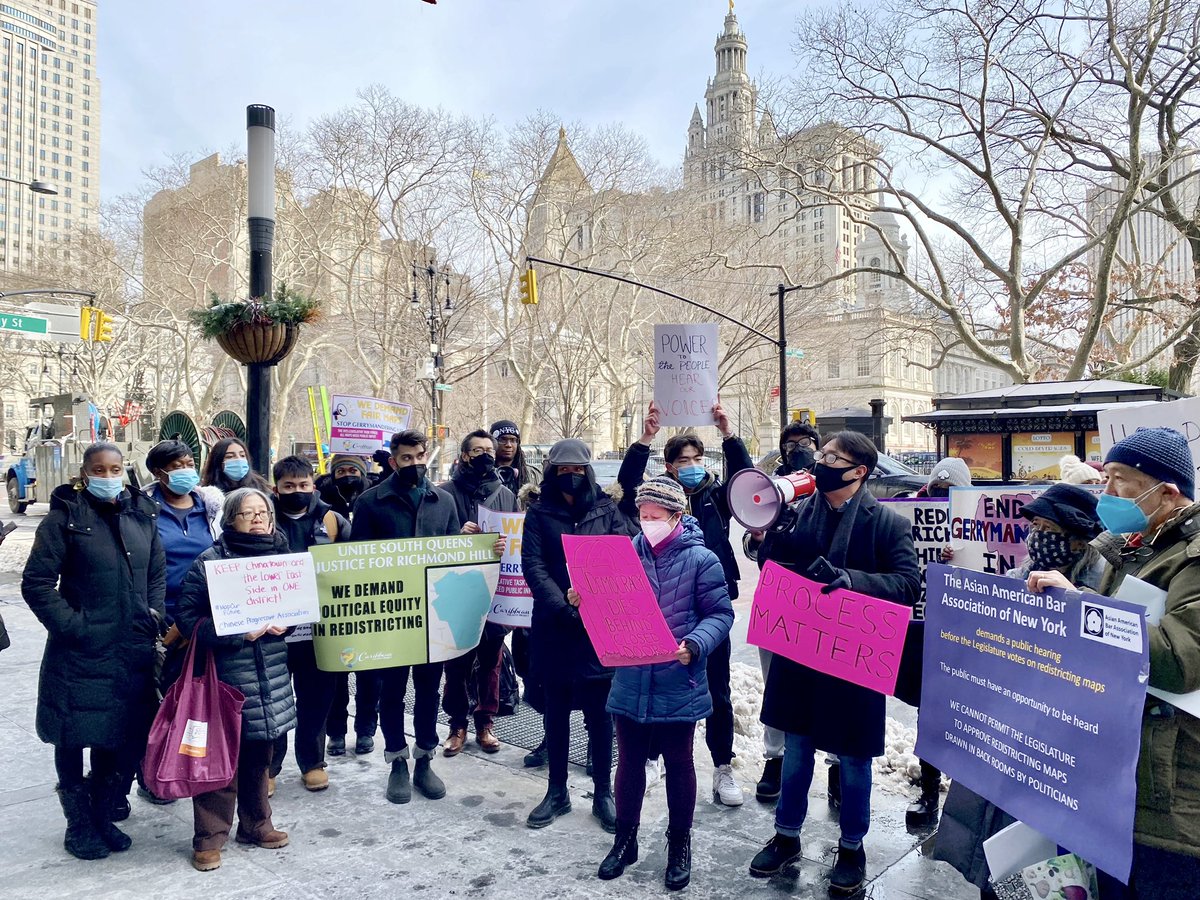 CaribEquality's tweet photo. Standing in solidarity w/ @apavoicenewyork & a collective of diverse organizations at today’s rally to demand #LATFOR hold a public hearing before NEW #Redistricting maps are voted on and signed into law by @GovKathyHochul.
#MapOurFuture #UniteSouthQueens #JusticeforRichmondHill https://t.co/dHTLyKtEyl