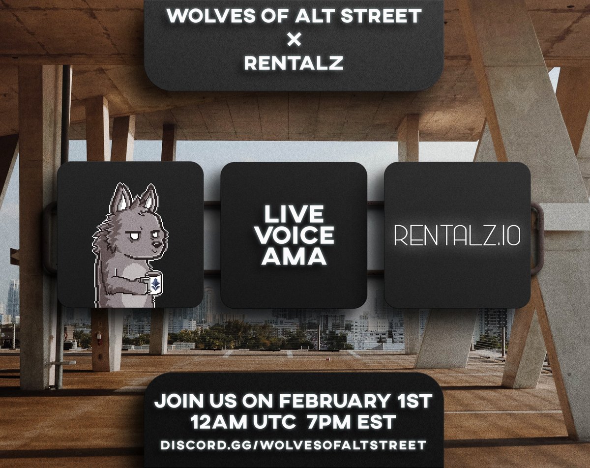 WolvesAltStreet's tweet image. 🚀Live Voice AMA with @Rentalzio

The only NFT project that gets you exclusive access to a collection of high-end luxury cars &amp;amp; real estate.

🗓️ February 1st, 2022
⏳7 PM EST
🐺discord.gg/wolvesofaltstr…

$100+ AMA rewards. See you tomorrow!
#Bitcoin