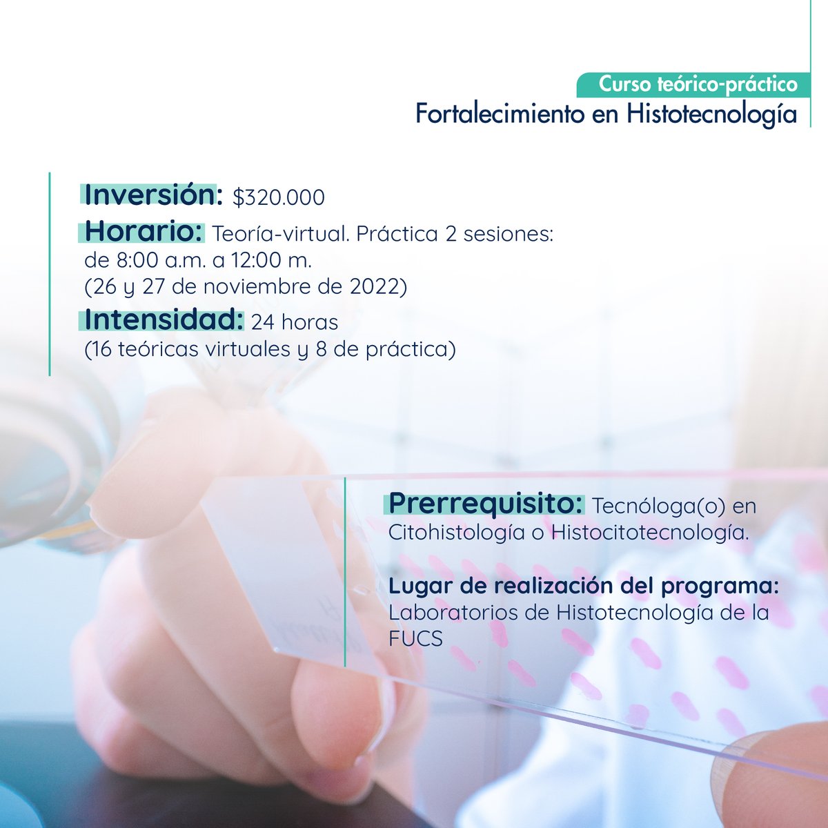 FUCS Educación Continuada (@educacionfucs) on Twitter photo ¿Quieres conocer cuales tecnologías se incorporaron al plan Obligatorio de Salud? En nuestro curso de Fortalecimiento en Histotecnología las puedes descubrir
Inscripciones: Ingresa en bit.ly/3g95KoN
#profesionalesdelasalud #citohistologia #histocitotecnologia ¿Quieres conocer cuales tecnologías se incorporaron al plan Obligatorio de Salud? En nuestro curso de Fortalecimiento en Histotecnología las puedes descubrir
Inscripciones: Ingresa en bit.ly/3g95KoN
#profesionalesdelasalud #citohistologia #histocitotecnologia