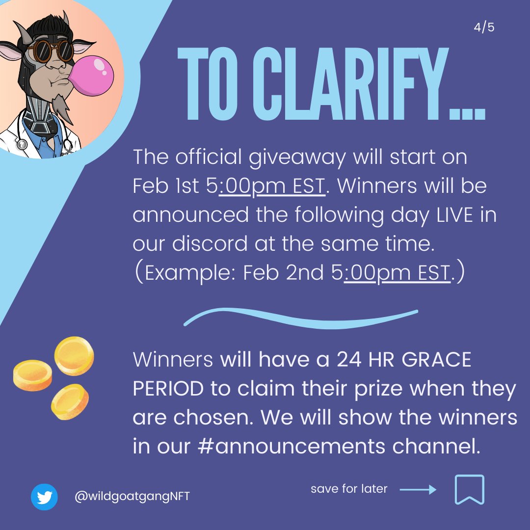 WildGoatGangNFT's tweet photo. 1 Day Until Our 7 ETH Giveaway #WGGWEEK #7E7D! 💸⚡️

Every day we'll be giving away 1️⃣ ETH (Over $20,000) for 7 DAYS to those who mint a WGG NFT 🍀🎰

First RT, ❤ and comment this thread!

↓ Then read how it works ↓ https://t.co/pOG7fZWSz4