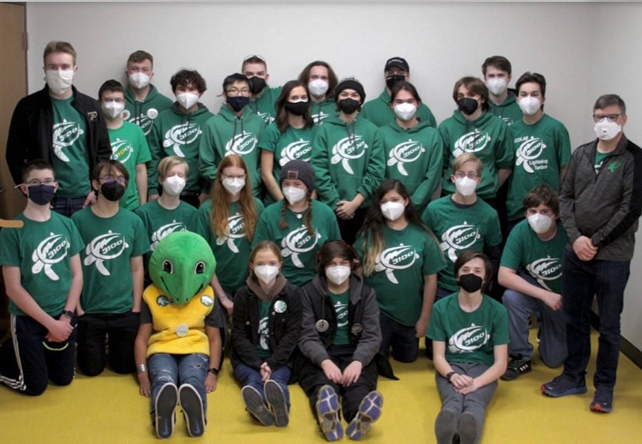 frc3100's tweet photo. New year new team, Lightning Turtles 2022 is here.🐢⚡️ #robots #wendys #4for4meal https://t.co/tqoNSgckXg