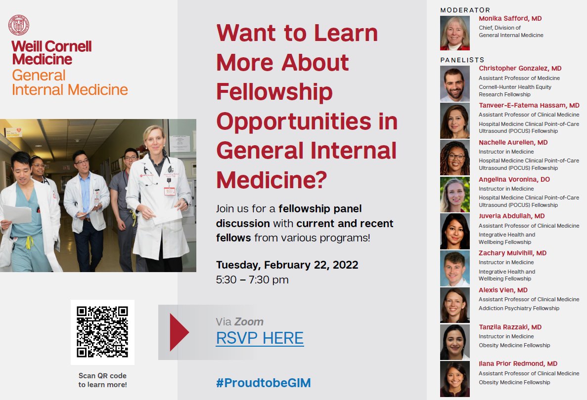 General Internal Medicine (@wcmgim) on Twitter photo š¢WANT TO LEARN MORE ABOUT GIM #FELLOWSHIP PROGRAMS? Join us for the #ProudtobeGIM Fellowship Panel discussion w/ current & recent fellows from various programs moderated by <a href="/MonikaSafford/">Monika SaffordMD</a> on Tuesday, February 22nd at 5:30pm ET via Zoom!
RSVP HERE: bit.ly/3HtYrDS š¢WANT TO LEARN MORE ABOUT GIM #FELLOWSHIP PROGRAMS? Join us for the #ProudtobeGIM Fellowship Panel discussion w/ current & recent fellows from various programs moderated by <a href="/MonikaSafford/">Monika SaffordMD</a> on Tuesday, February 22nd at 5:30pm ET via Zoom!
RSVP HERE: bit.ly/3HtYrDS