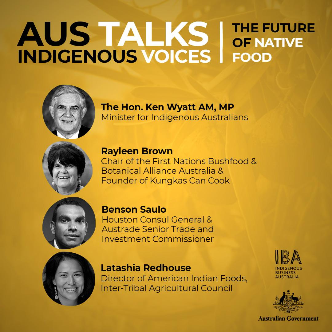 AusintheUS's tweet photo. In collaboration with @IndigenousBizAU, we're so very excited to launch a very special #AusTalks #IndigenousVoices episode: The Future of Native Food.
Thank you to our guests @KenWyattMP, @RayleenBrown1, @bensonsaulo & Latashia Redhouse.
๐บ Watch: https://t.co/foMFy6qKEP https://t.co/DzgZDrBKTt