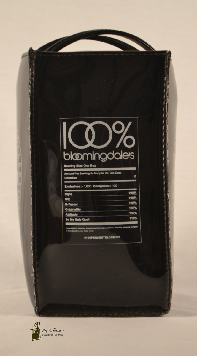 33/365: Today's bag calls for a side view: this Bloomies bag from Bloomingdale's features a nutritional label with a serving size of 'one bag' and 100% of a person's daily Style, Wit, It-Factor, Originality, Attitude, and 'Je Ne Sais Quoi' needs. None too shabby! 