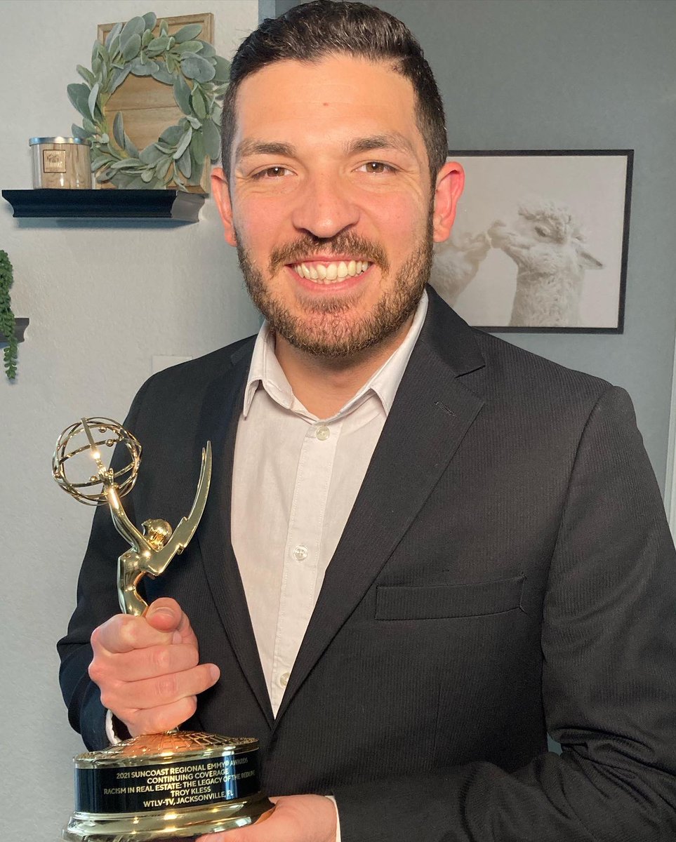 TroyKlessTV's tweet photo. There’s nothing like that first Emmy-winning feeling! I’m back in San Antonio and got to pick this trophy up. Extremely grateful for the work we did in Jacksonville at @FCN2go #klessed https://t.co/Dzk1Xhph3g