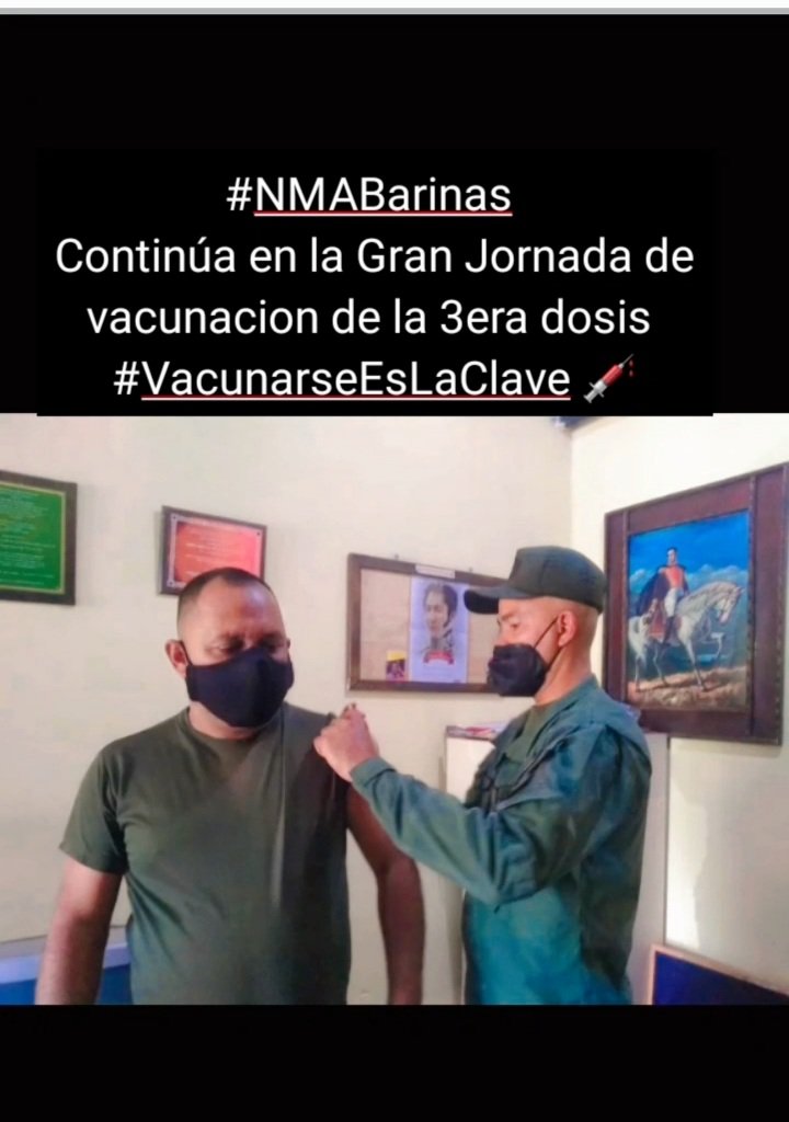 NMABarinas's tweet photo. #31Ener #NMABarinas continuamos con la Gran Jornada de vacunacion.  #VacunarseEsLaClave 
#DigesaludFANBCuidaTuSalud https://t.co/EYGLGm3QhO