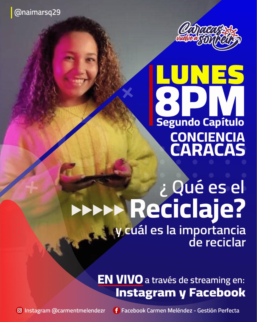 Les invito a conocer más acerca del reciclaje, en el segundo capítulo de Conciencia Caracas, este lunes #31Ene, a partir de las 8 de la noche, totalmente en vivo mediante mis redes sociales ¡No se lo pierdan! ♻️ 📲