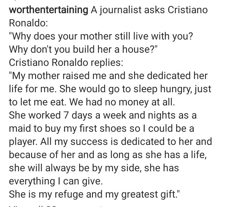maman1965's tweet photo. Ini yang membuat saya sangat respek pada @Cristiano .

Sudahkah kamu menelepon, menyapa, memeluk atau mendoakan ibumu pagi ini? https://t.co/gzntOezAG1