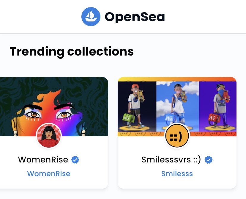 No surprise there, @smilesssvrs trending on OpenSea. Authenticity, humility, and organic creative expression always wins. Keep doing your thing <a href="/all_smilesss/">waheed_zai</a>