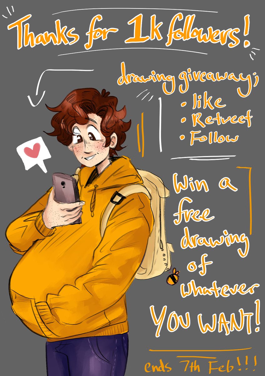 AS PROMISED, HERE'S AN ART GIVEAWAY!!!
thank you all for all the support, can't express how much  this means to me so- as a thank you I'll do a drawing for one person picked at random by the 7th of feb!! all you gotta do be is be following me, like this post and retweet to enter!