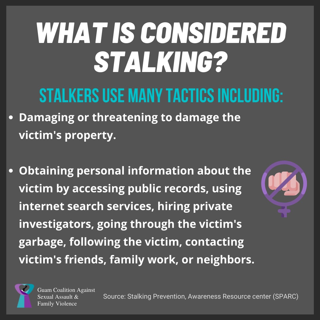 GCASAFV's tweet photo. Although National Stalking Awareness Month is coming to a close, it is important to continue to raise awareness beyond January. Stalking Prevention, Awareness, and Resource Center outlines common tactics of stalkers.
#januaryisnationalstalkingawarenessmonth #GCASAFV https://t.co/XnDCiBFAfC