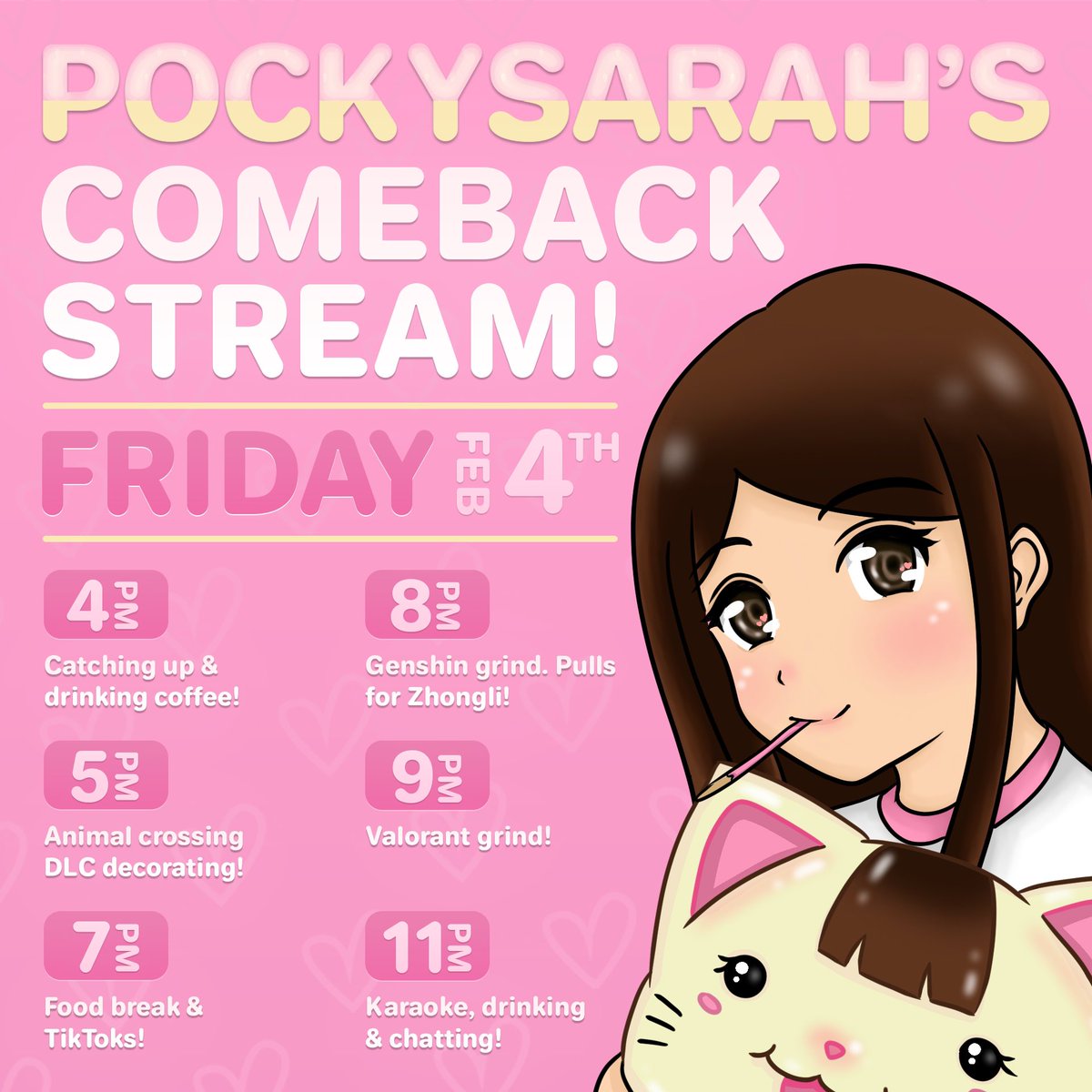 💖✨EXCITING ANNOUNCEMENT ✨💖 ~after having a 4 month long mental health break from streaming, i've finally decided to make my return ~ i've missed you all so so much and i can NOT wait to get back to streaming! all details below besties :'))) ↓↓↓ twitch.tv/pockysarah