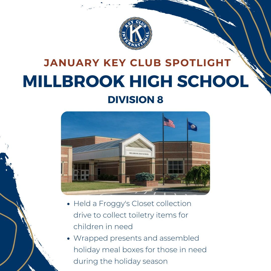 Our Club of the Month of January is Millbrook High School from Division 8! They’ve been hard at work on so many service projects; give them a round of applause for all their hard work this month! 🥳🎊