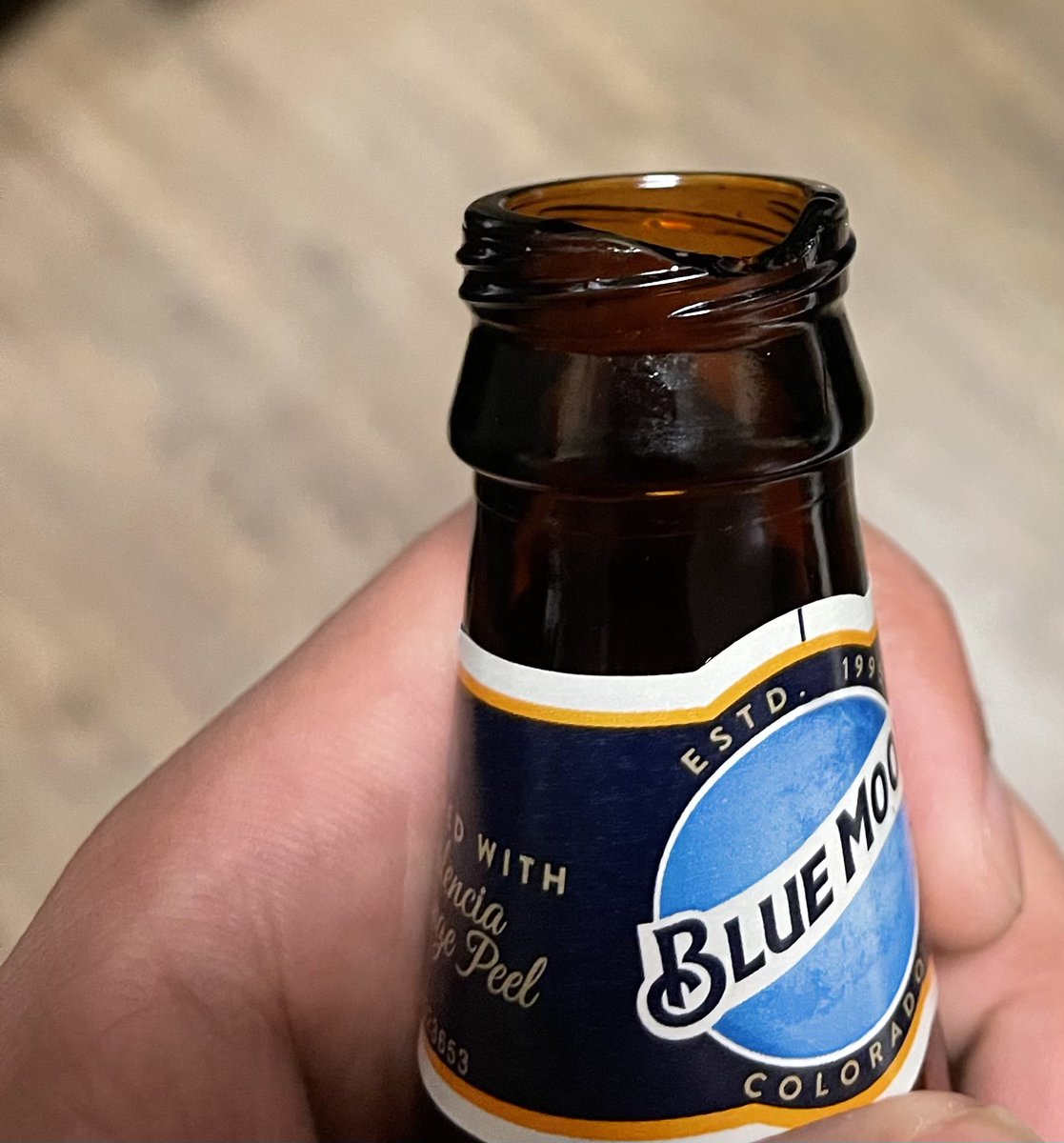 Shout out to <a href="/BlueMoonBrewCo/">Blue Moon Brewing Co</a> . Big fan of opening a beer after a long day of work, taking one sip. Getting a piece of glass to tear up my mouth. Getting it lodged. Coughing it up. Cough up blood all the way to the ER. That one sip was pretty good otherwise.